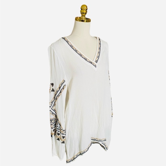 SOFT SURROUNDINGS | Bohemian Balloon Sleeve White Embroidered Tunic Blouse Sz L - Picture 2 of 8